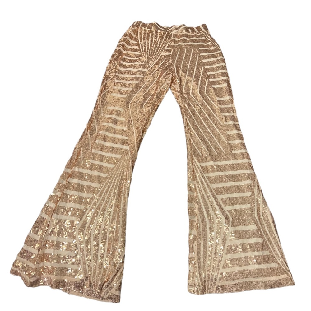Gold sequin pants/ wide bottom.